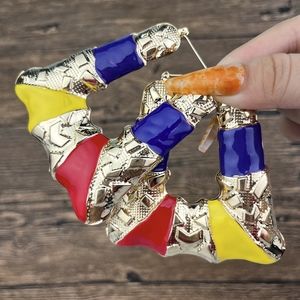 MultiColored Bamboo Door Knocker Earrings Big Bold Trapezoid Jewelry Accessories
